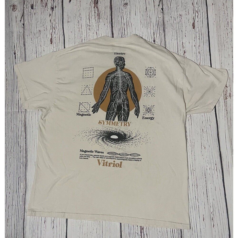 Mens VITRIOL Symmetry DNA Magnetic Waves Cream T Shirt XL Human Body